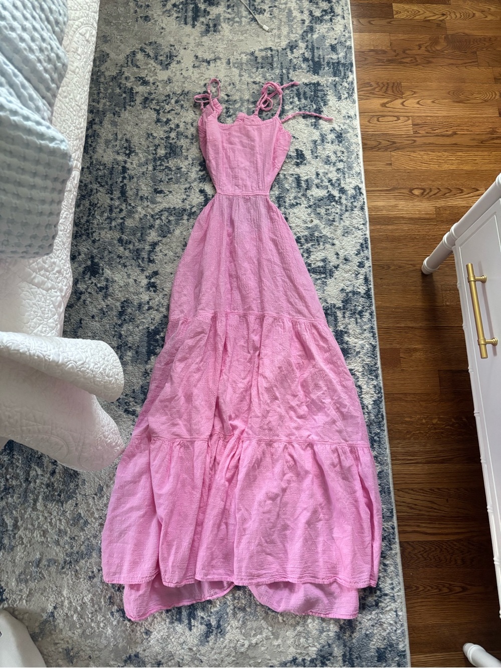 Pink Tie-Shoulder Maxi Dress